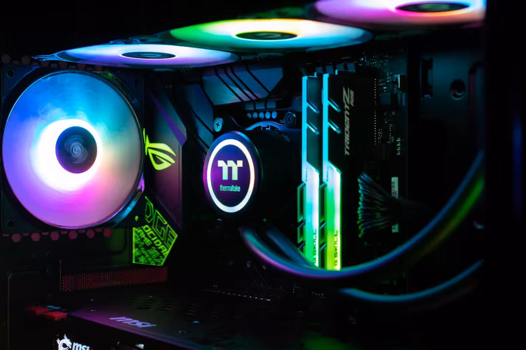 Multiple RGB fans synced together inside a PC case